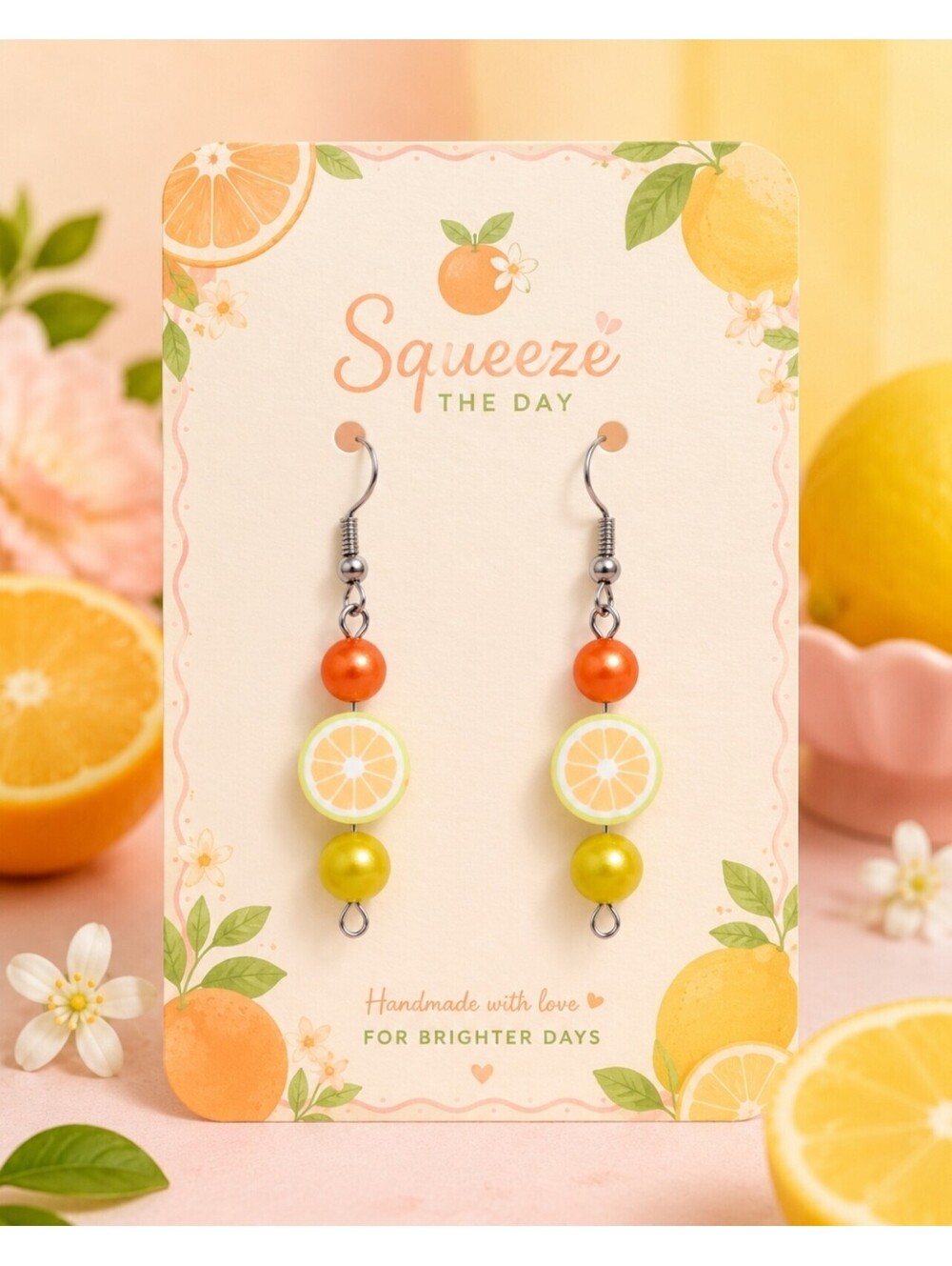 Kawaii Fun Jewelry Sweet Orange Lemon Citrus Summer Hypoallergenic Earrings